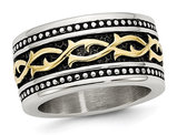 Men's Antiqued Stainless Steel 13.25mm Band Ring with Yellow Plating